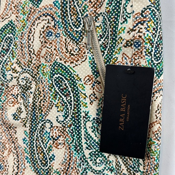 ZARA Paisley‎ Print Cropped Beige Aqua Pants Size M - New with Tags - Picture 7 of 12